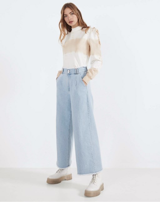 Culotte jeans with frayed hems - Imagen 4
